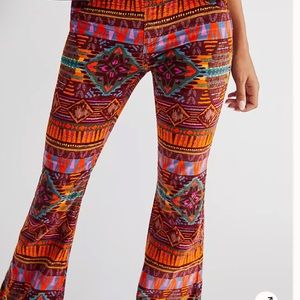 Free People Boho Aztec Printed Pull On Corduroy Flares